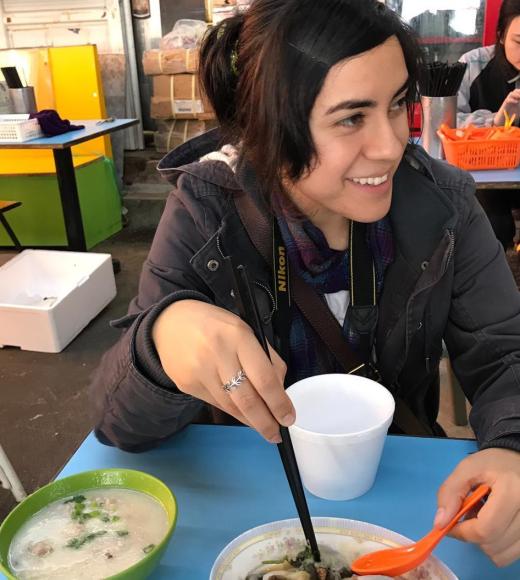 Linette Velasco at a restaurant somewhere in Asia